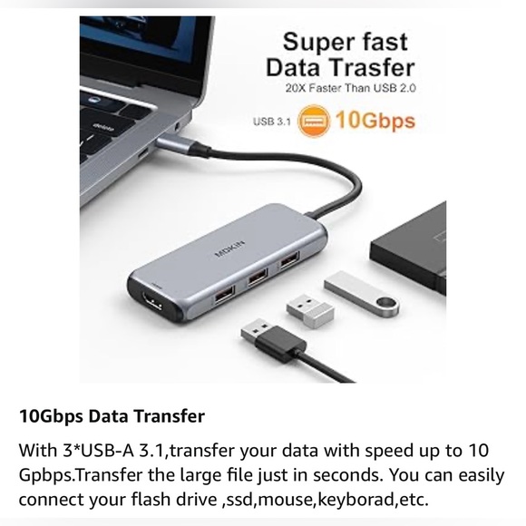 USB C Hub, USB C Adapter for MacBook Pro, 7 in 1 Multiport Mac Dongle w/4K/60Hz - Picture 7 of 12